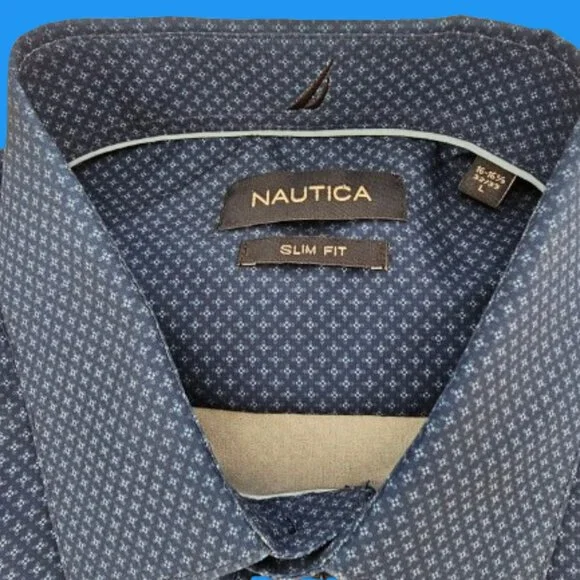 NAUTICA MEN'S SOFT SLIM FIT PERFORMANCE SUPER DRESS SHIRT - SIZE  L (16-16.5) - Picture 4 of 7